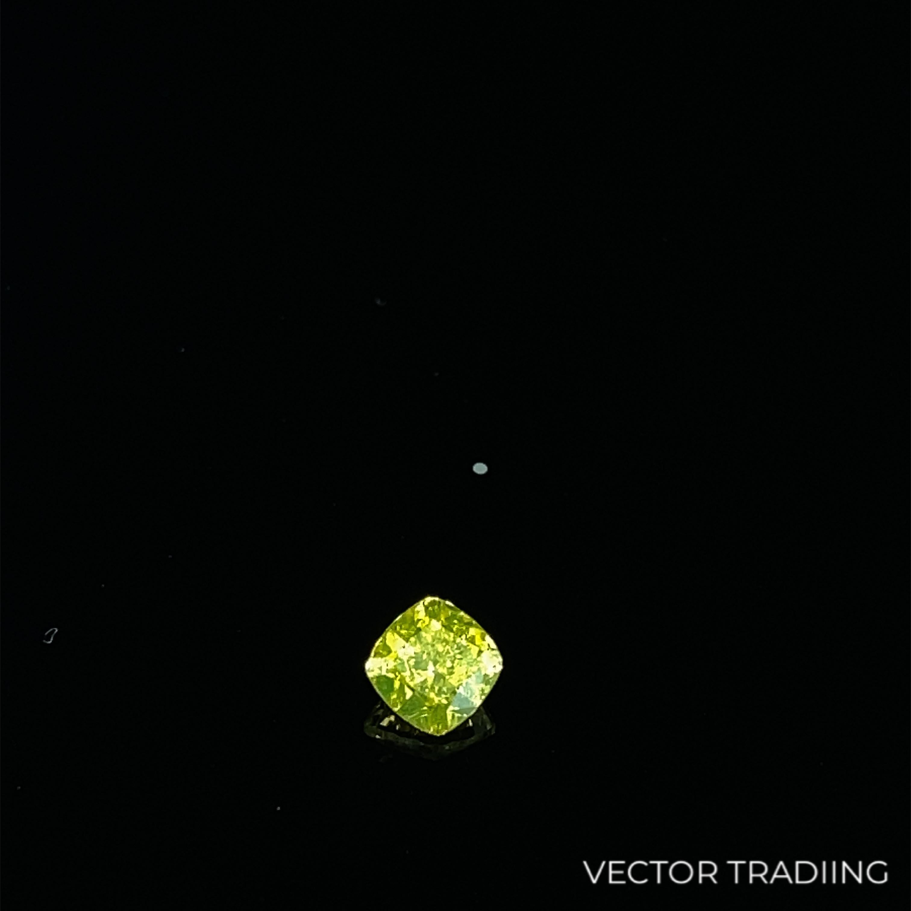 0,42 Karat GIA-zertifizierter natürlicher Fancy Vivid Greenish Gelber Diamant im Kissenschliff im Angebot 4