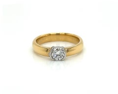 0.42 Carat Half-Bezel Solitaire Diamond and Gold Engagement Ring, Full Set