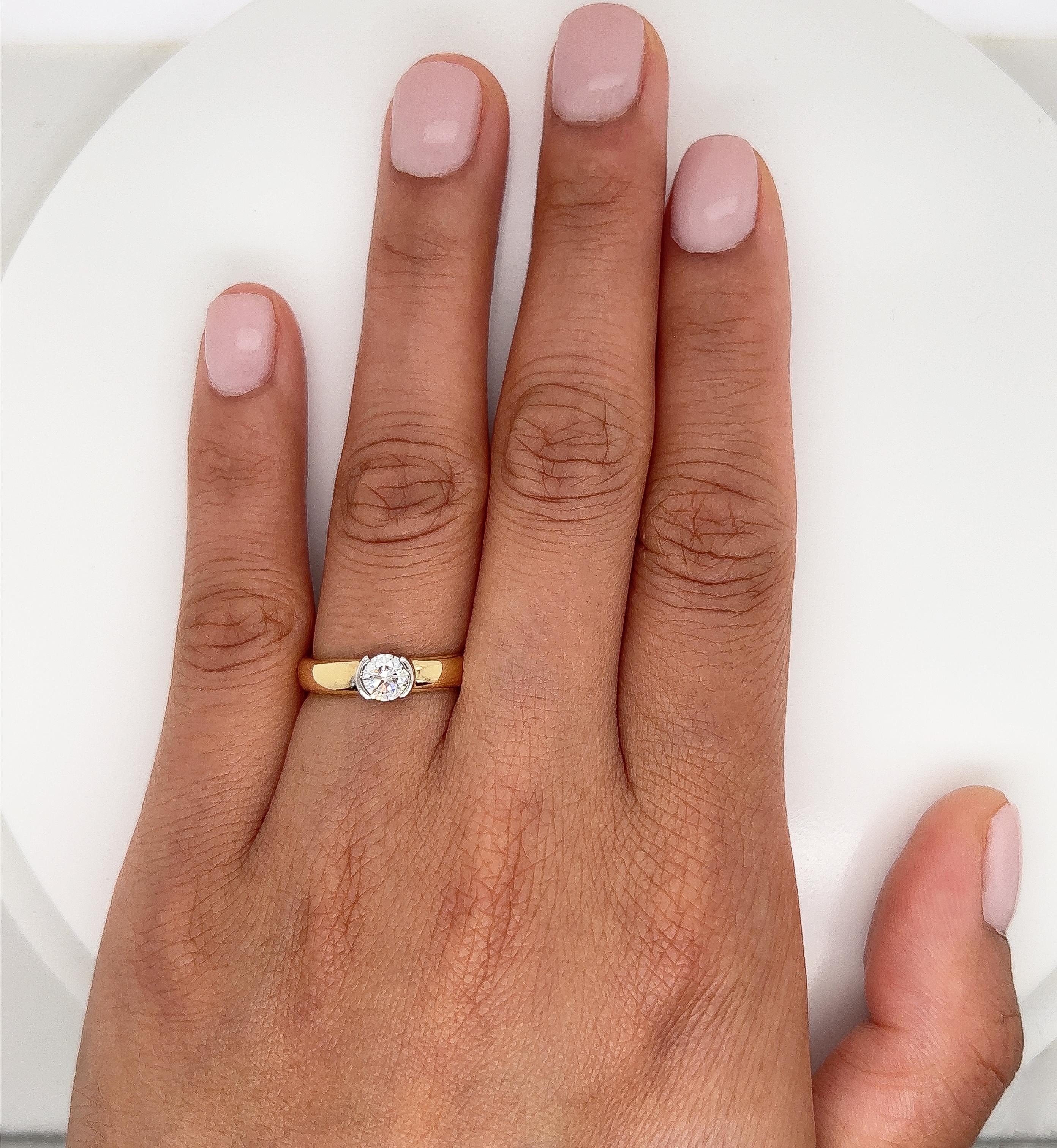 0.42 Carat Half-Bezel Solitaire Diamond and Gold Engagement Ring, Full Set 1