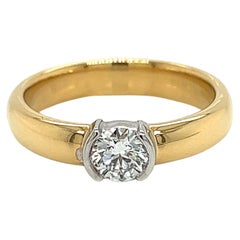 0.42 Carat Half-Bezel Solitaire Diamond and Gold Engagement Ring, Full Set