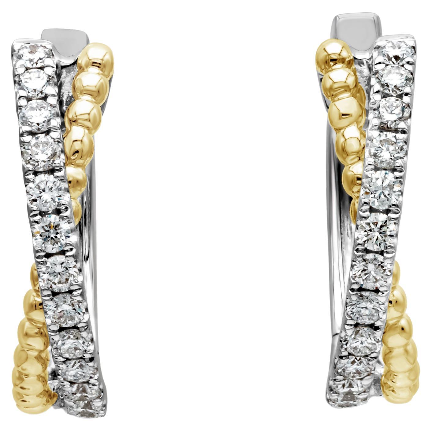 0.42 Carat Huggie Crisscross Diamond Fashion Earrings