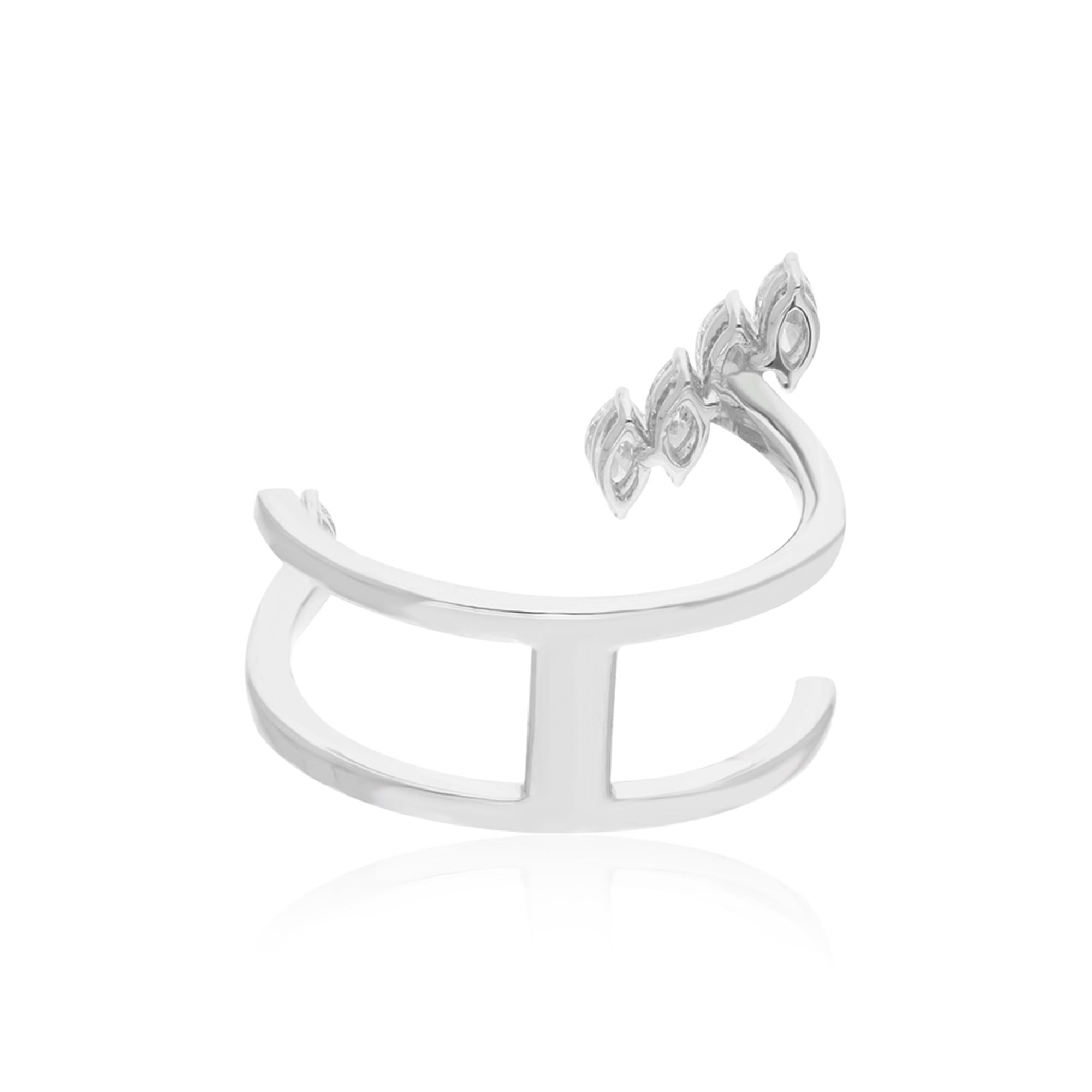 0.42 Carat Marquise Diamond Cuff Ring 18 Karat White Gold Handmade Fine Jewelry In New Condition For Sale In Diera, Dubai