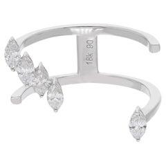0.42 Carat Marquise Diamond Cuff Ring 18 Karat White Gold Handmade Fine Jewelry