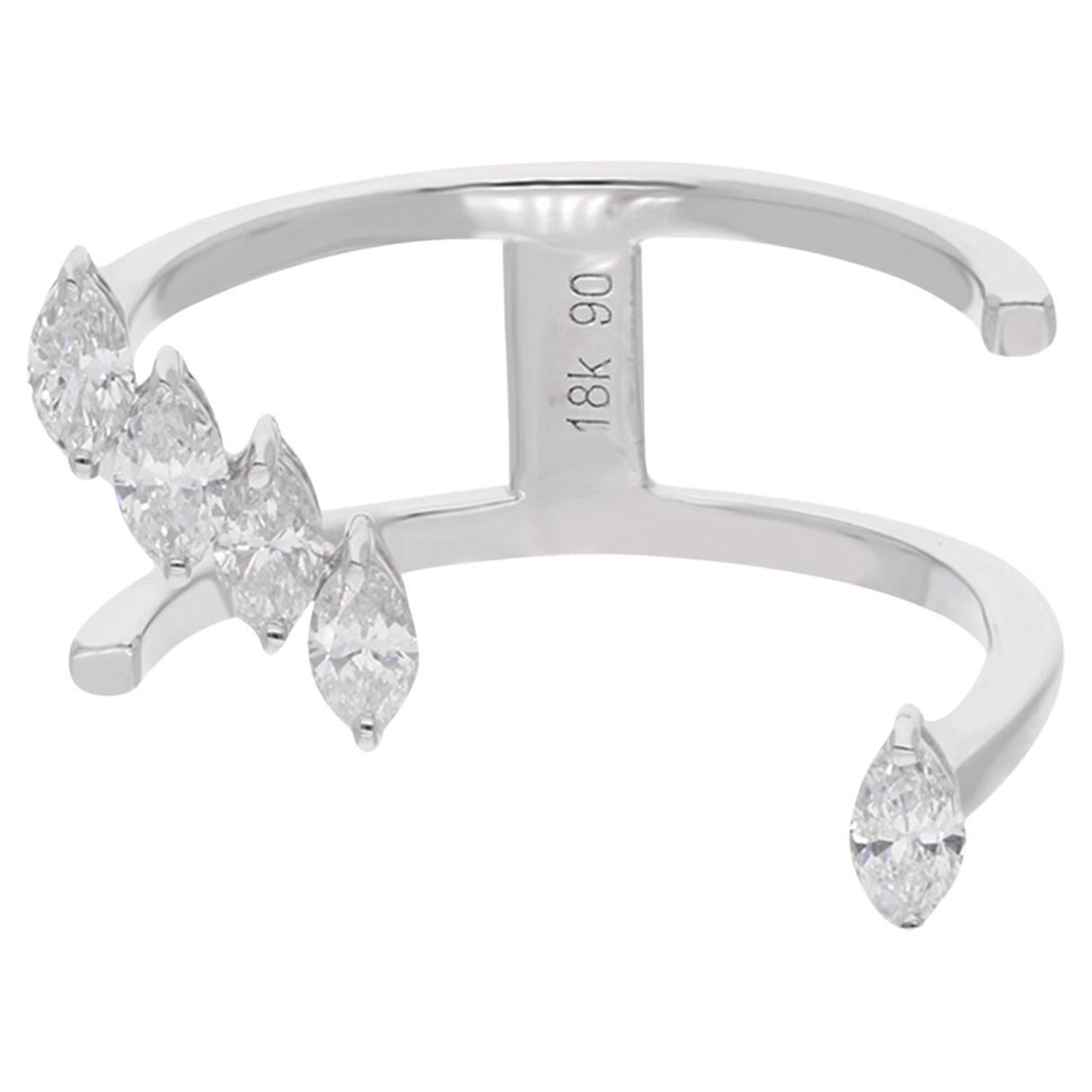 Anillo puño con diamante marquesa de 0,42 quilates Oro blanco de 18 quilates Joyería fina hecha a mano