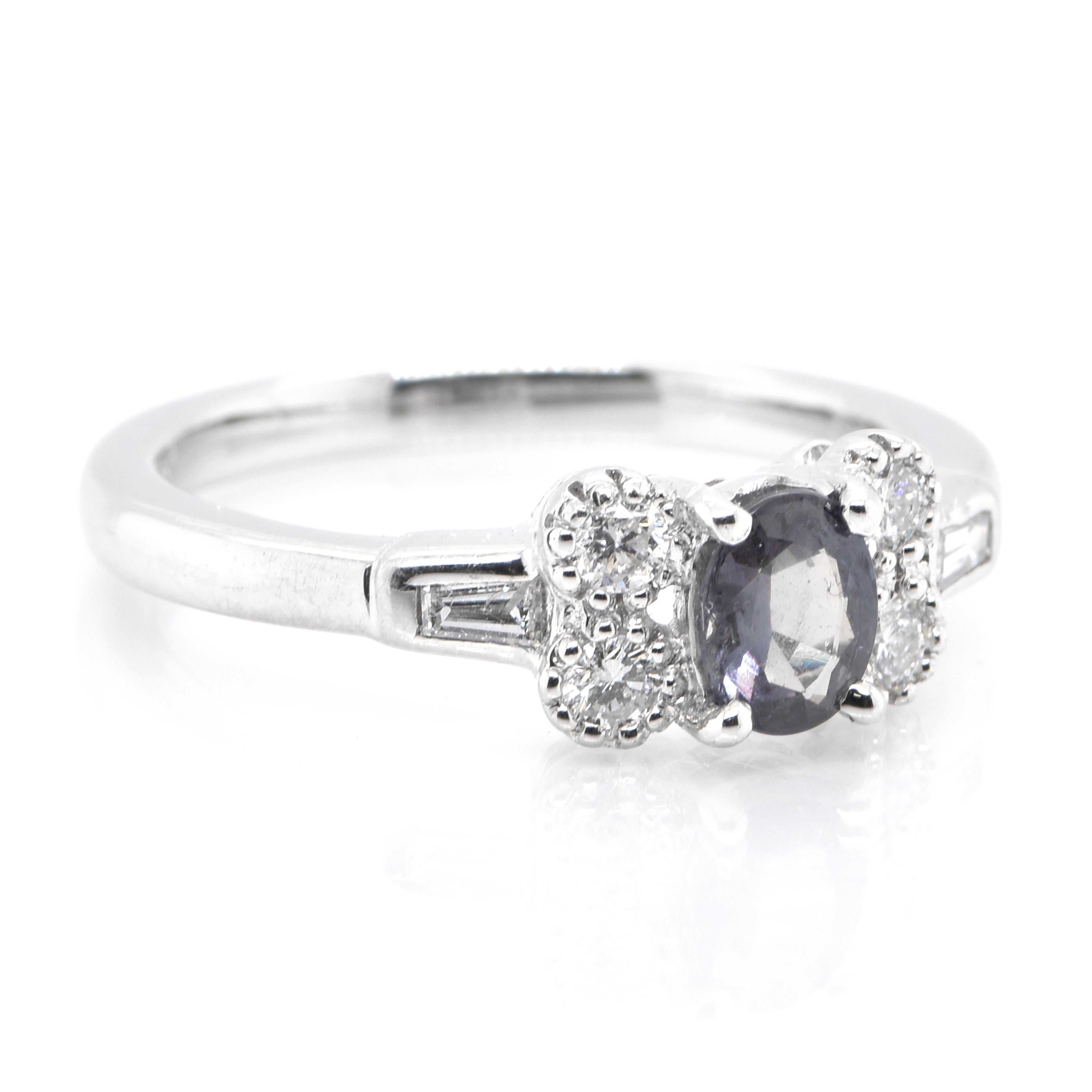 Modern 0.42 Carat Natural Color-Changing Alexandrite and Diamond Ring Set in Platinum For Sale