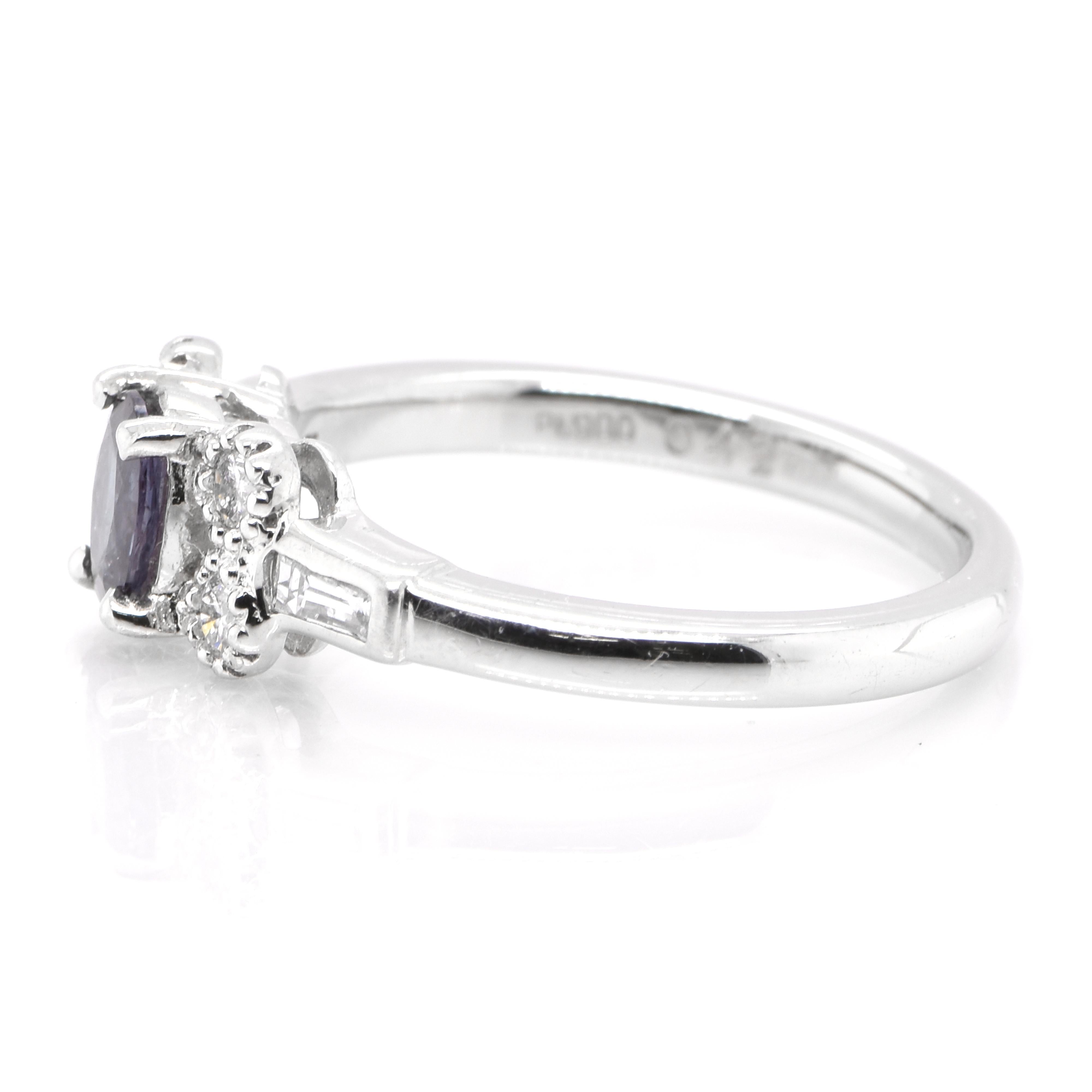 Women's 0.42 Carat Natural Color-Changing Alexandrite and Diamond Ring Set in Platinum For Sale
