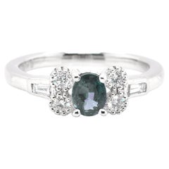 Used 0.42 Carat Natural Color-Changing Alexandrite and Diamond Ring Set in Platinum