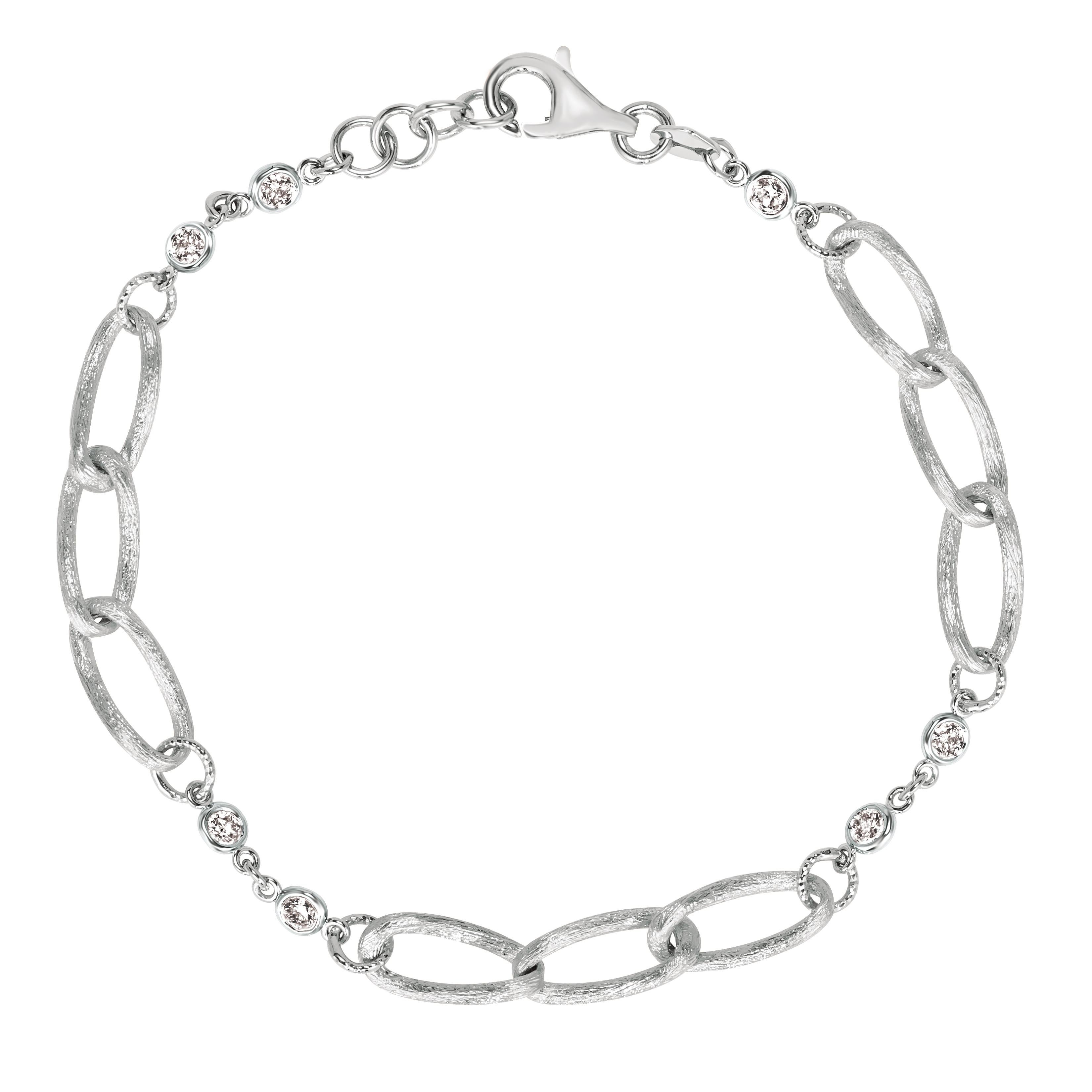 Round Cut 0.42 Carat Natural Diamond Chain Style Bracelet G SI 14K White Gold For Sale