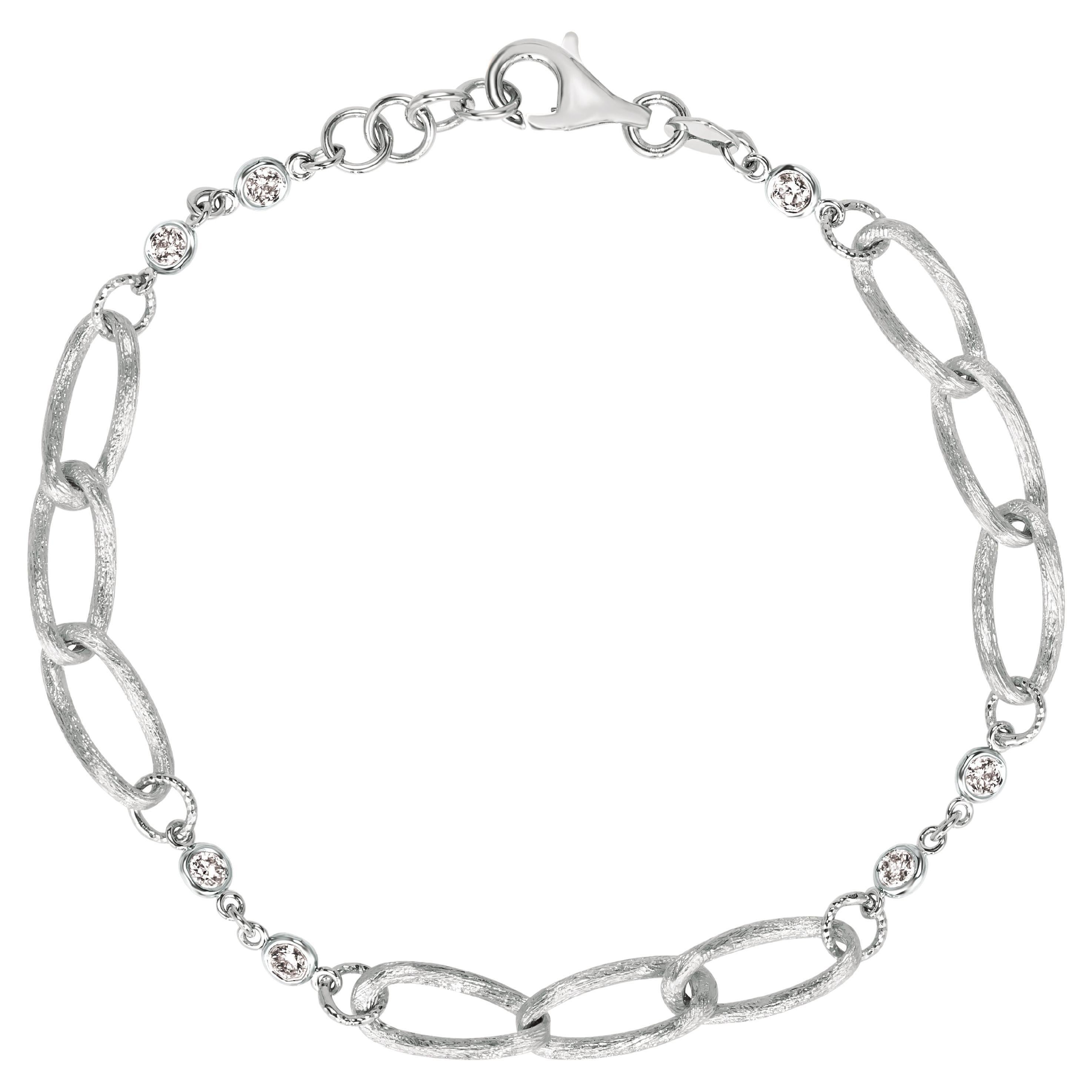 0.42 Carat Natural Diamond Chain Style Bracelet G SI 14K White Gold For Sale