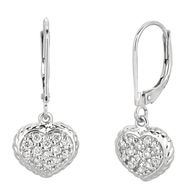 Contemporary 0.42 Carat Natural Diamond Heart Earrings G SI 14k White Gold For Sale