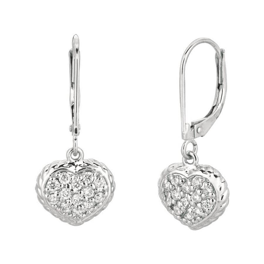 Boucles d'oreilles en forme de cœur en or blanc 14 carats avec diamants naturels de 0,42 carat G SI en vente