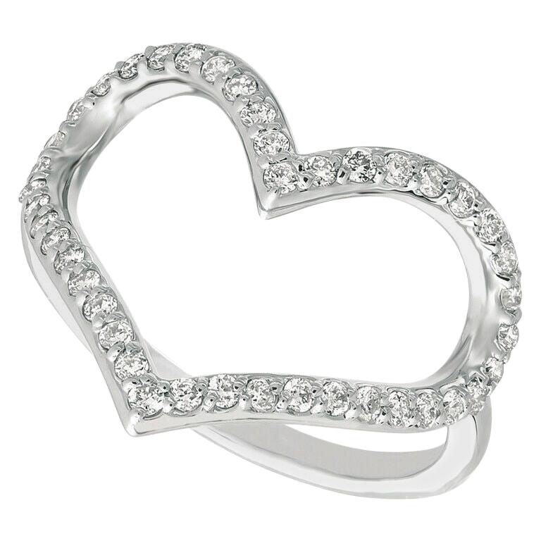 0.42 Carat Natural Diamond Heart Ring Band G SI 14 Karat White Gold For Sale