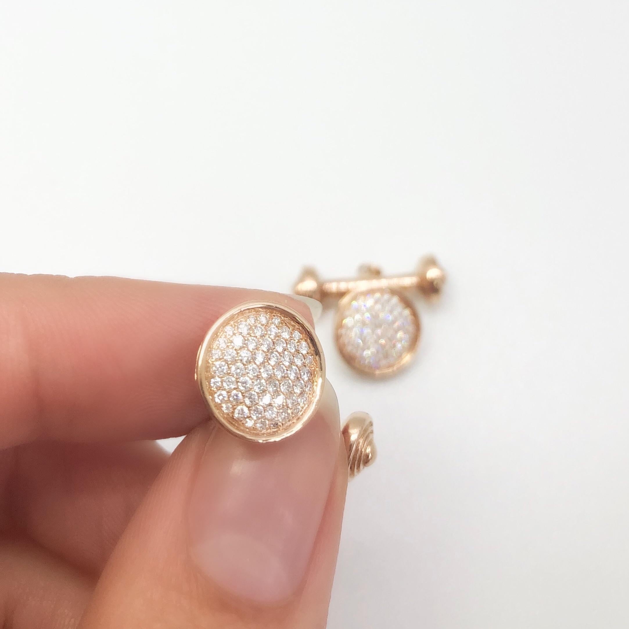 The perfect gift for the holiday season, discover these stunning 64Facets diamond cufflinks. 
Small brilliant-cut diamonds are delicately set in a micro-pave setting, and finished in 18K rose gold. 

Matching Diamond Shirt Studs available on