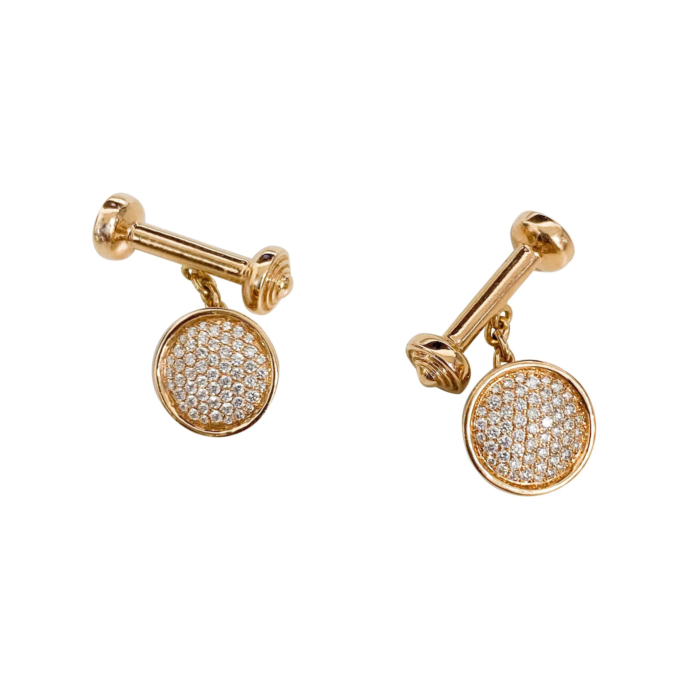 0.42 Carat Pave Diamond Cufflinks in 18 Karat Rose Gold For Sale