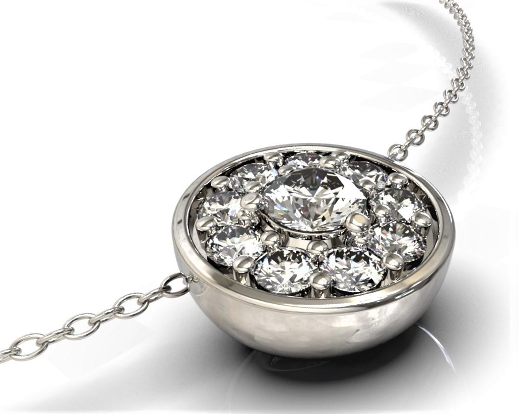 Round Cut 0.42 Carat Round Brilliant Cut Cluster Diamond Necklace in Platinum For Sale