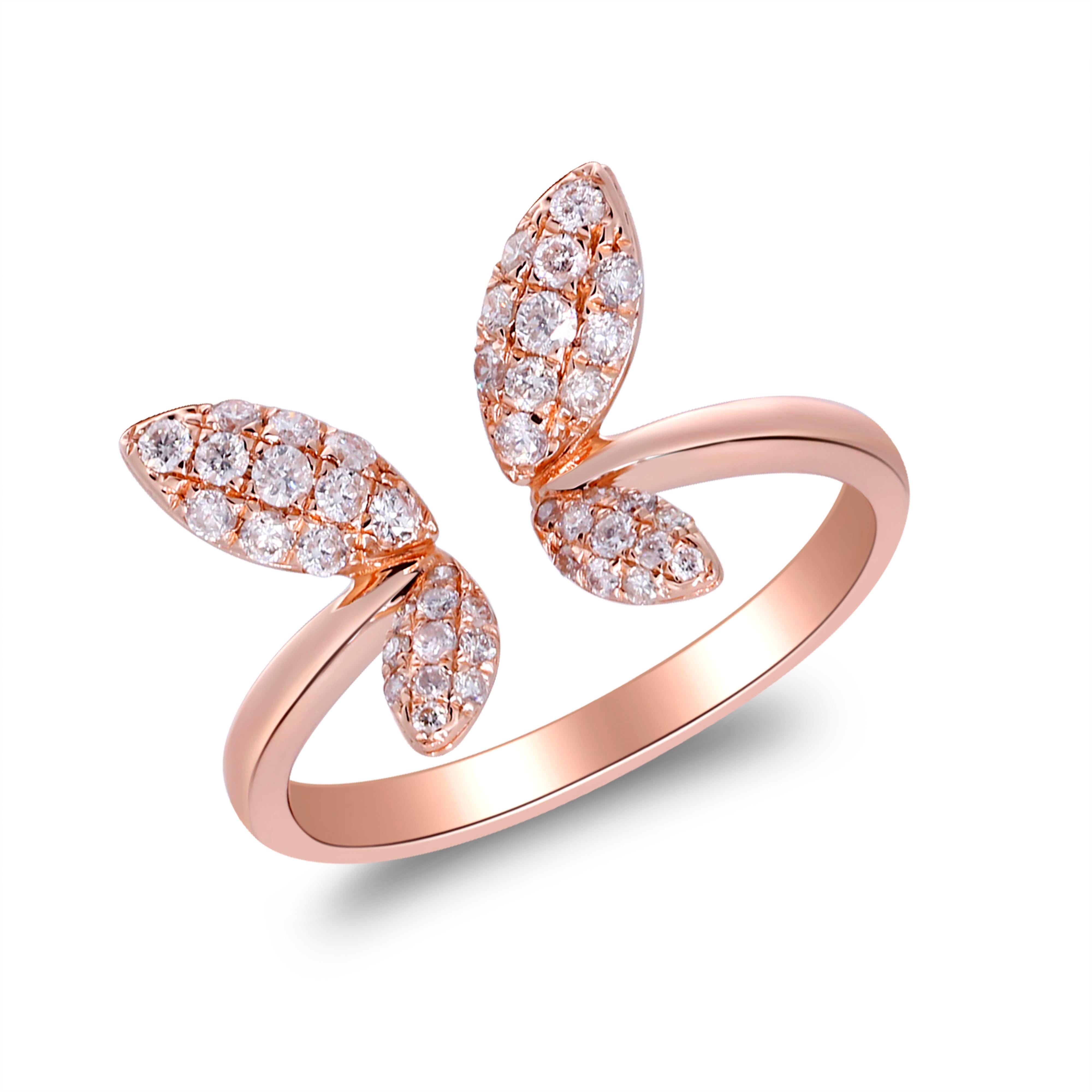 Art Deco 0.42 Carat Round-Cut Diamond 14K Rose Gold Ring For Sale
