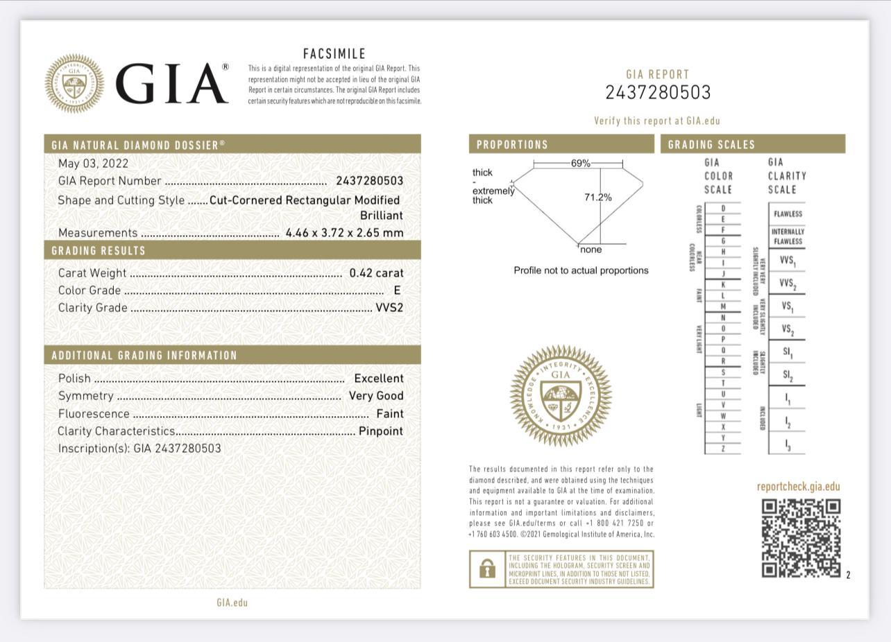 Bague avec diamant blanc de 0,42 carat de pureté VVS2 certifiée GIA Unisexe en vente