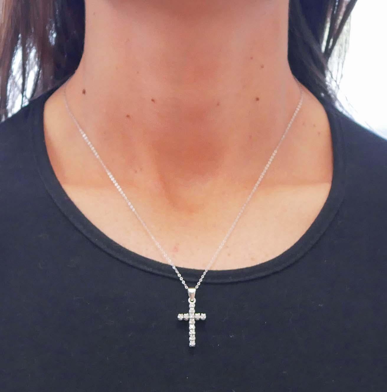 Women's 0.42 Carats Diamonds, White Gold Cross Pendant Necklace. For Sale