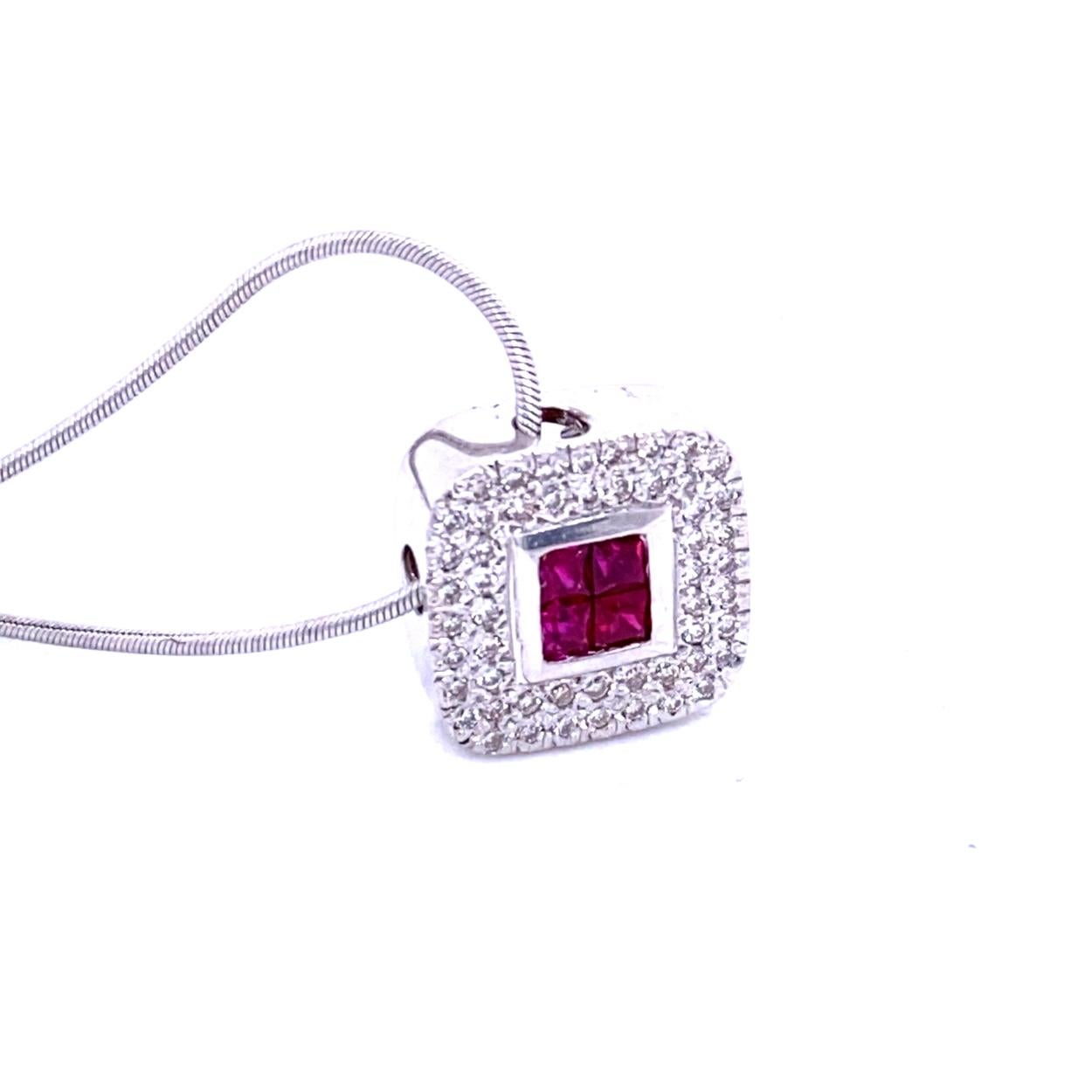 Contemporary 0.42 Carat Diamond/0.46 Carat Ruby 18 Karat Gold Pendant Necklace For Sale