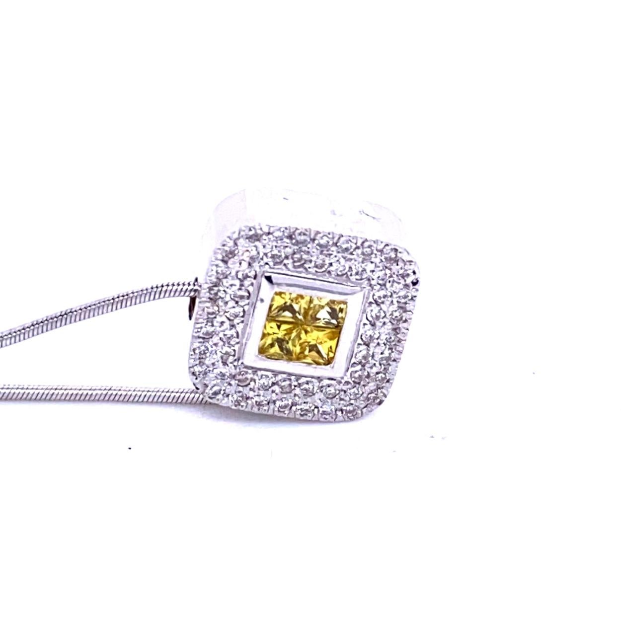 Contemporary 0.42 Carat Diamond/0.46 Carat Yellow Sapphire 18 Karat Gold Pendant Necklace For Sale