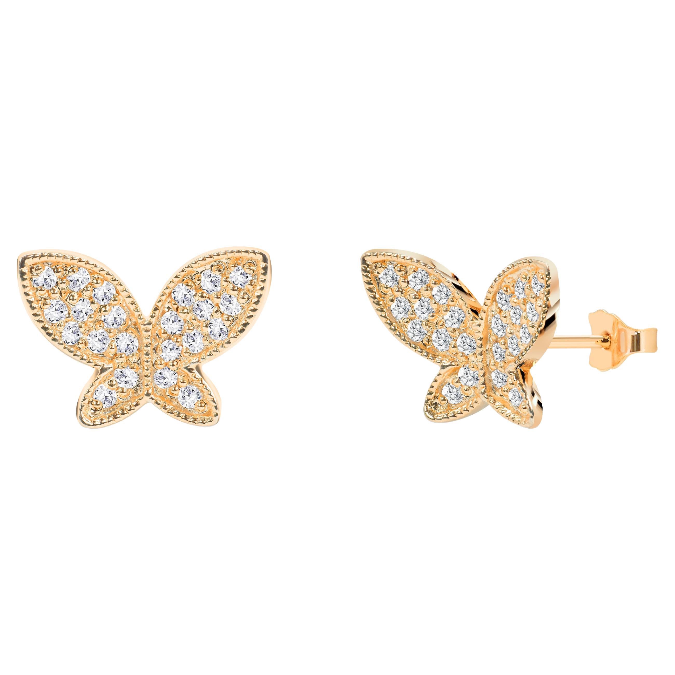 0.42ct Diamond Butterfly Stud Earrings in 14k Gold For Sale