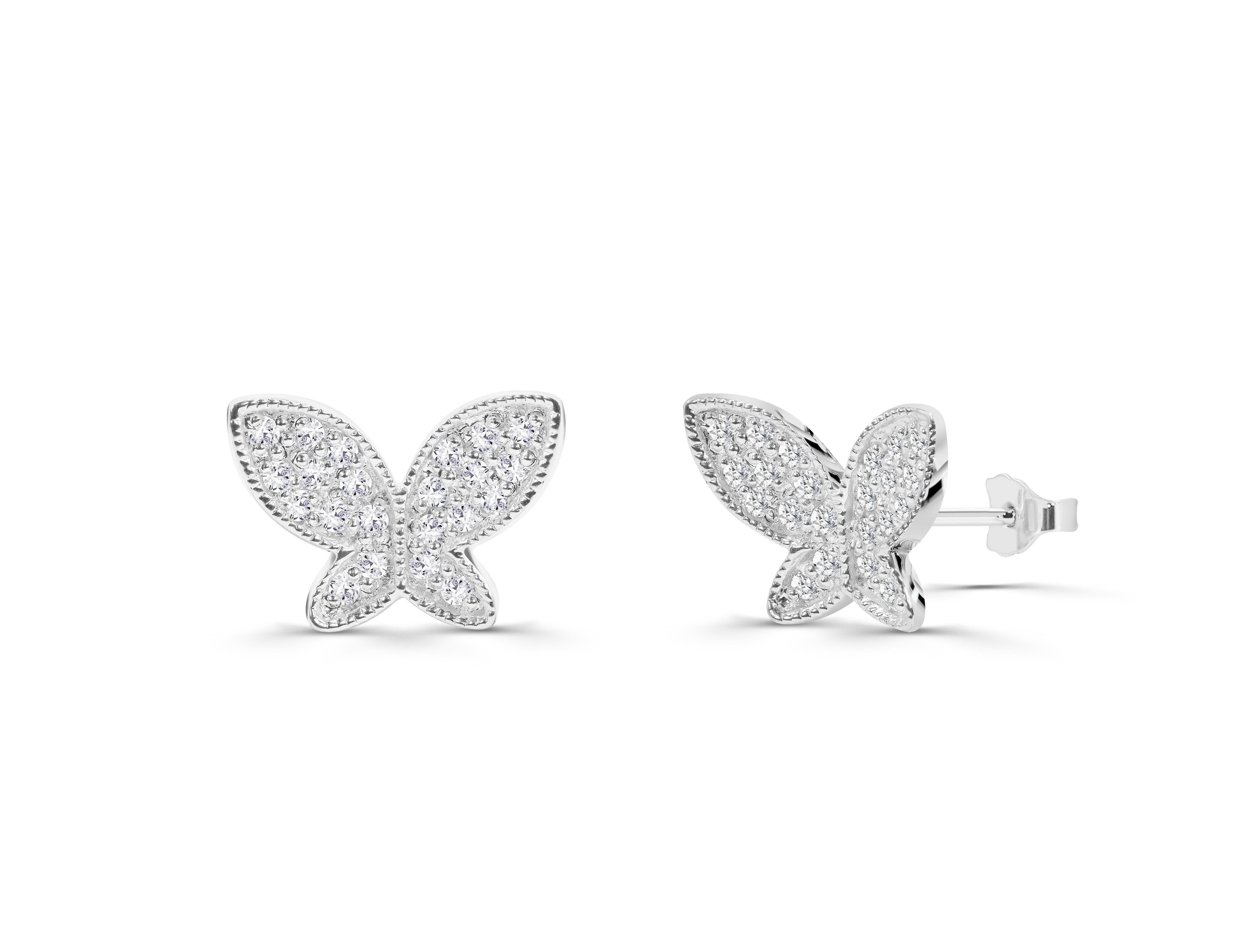 Round Cut 0.42ct Diamond Butterfly Stud Earrings in 18k Gold For Sale