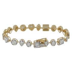 Diamond Multi-Shape Bezel Link Bracelet, 0.42ct 14k Yellow Gold