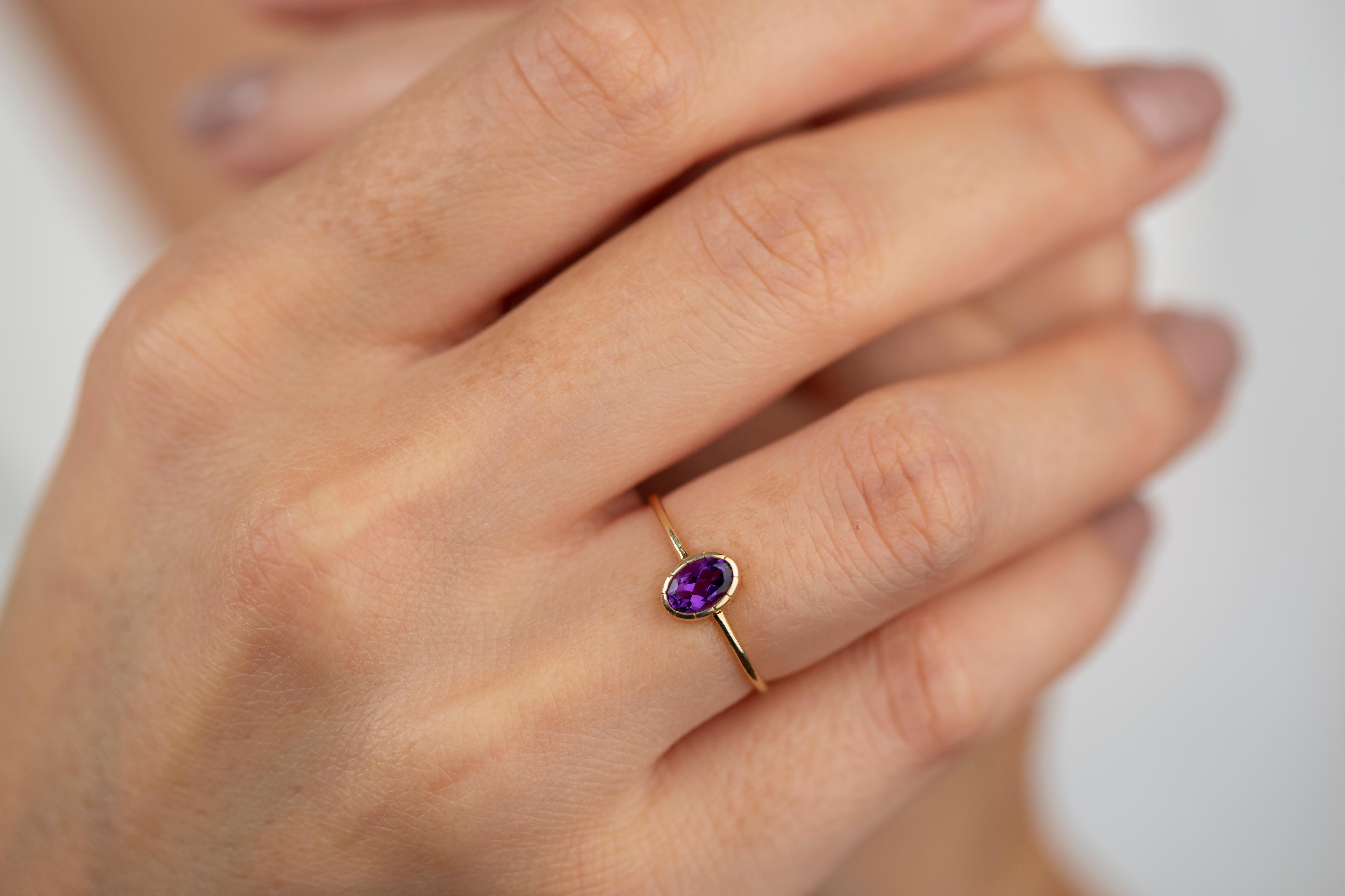 0.42 Ct Oval Cut Amethyst 14K Gold Birthstone Ring 7