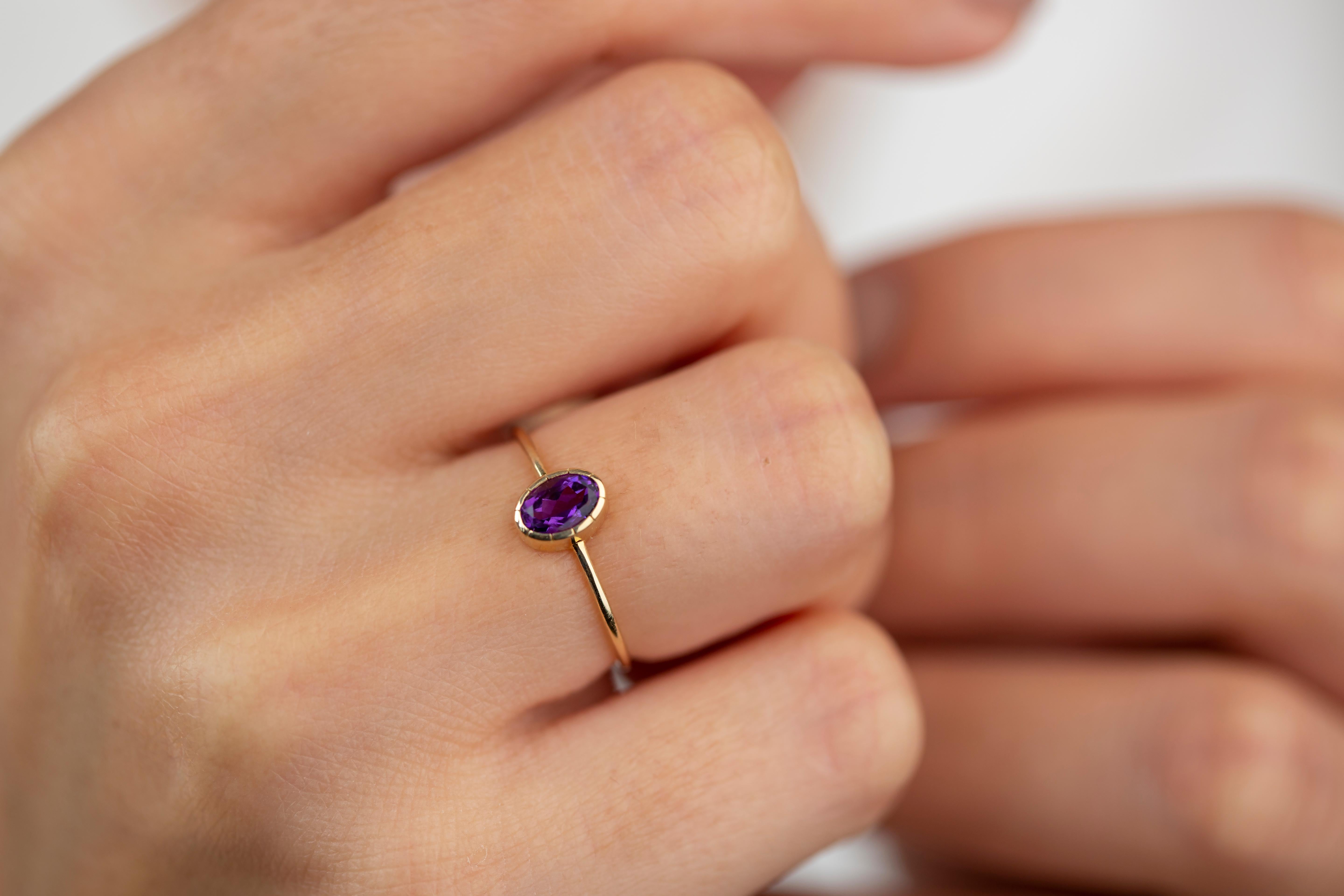 0.42 Ct Oval Cut Amethyst 14K Gold Birthstone Ring 8