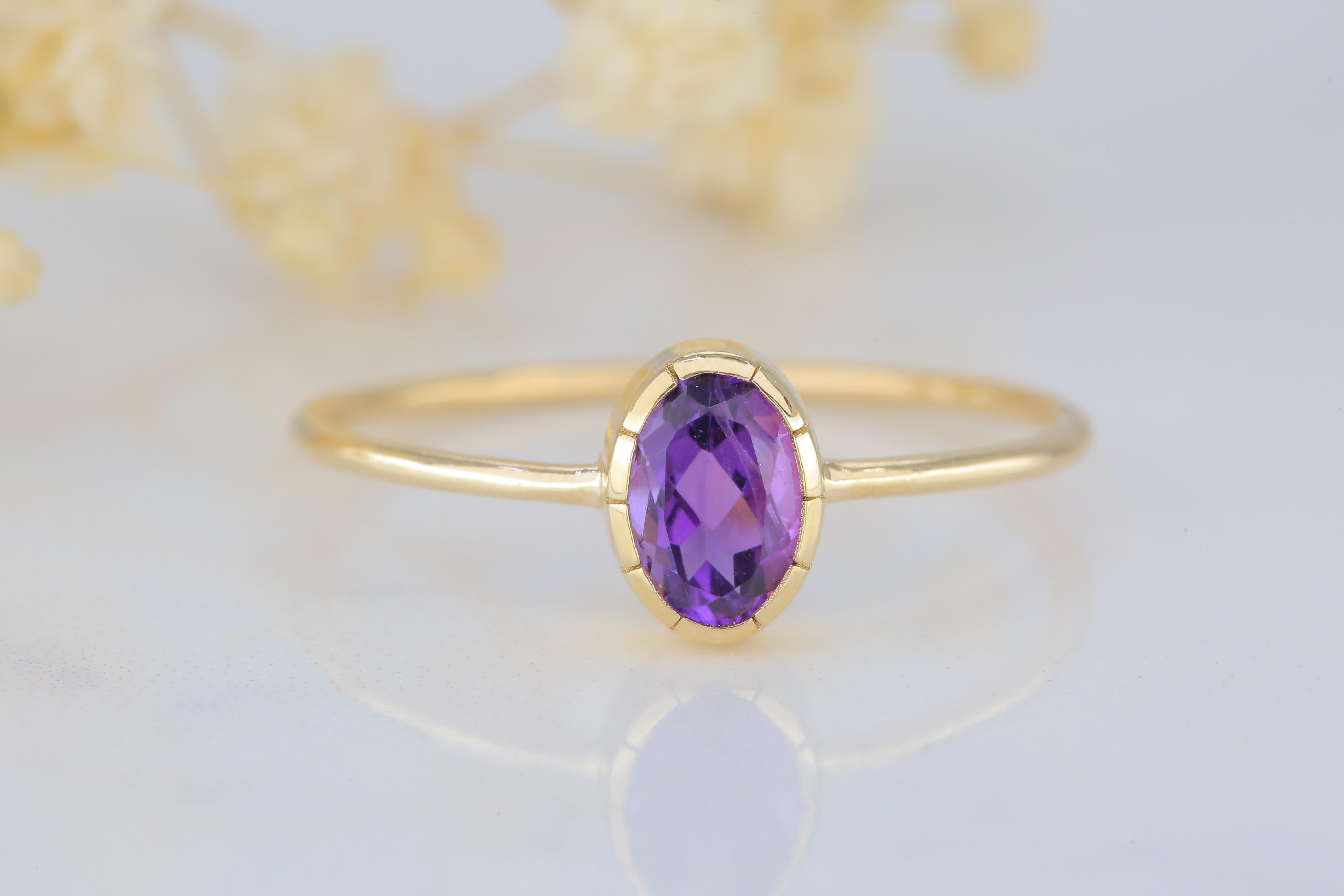 0.42 Ct Oval Cut Amethyst 14K Gold Birthstone Ring 3