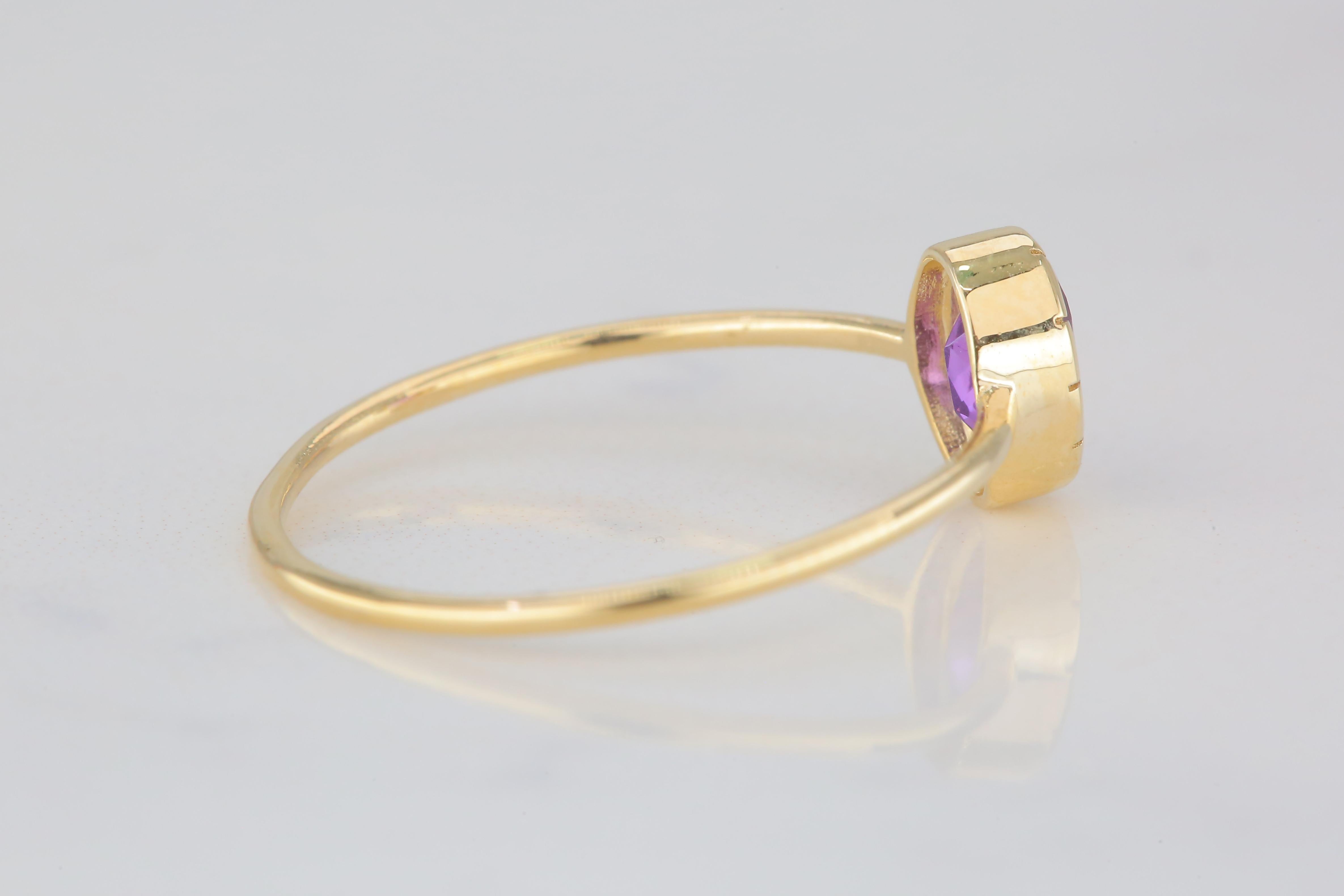 0.42 Ct Oval Cut Amethyst 14K Gold Birthstone Ring 4