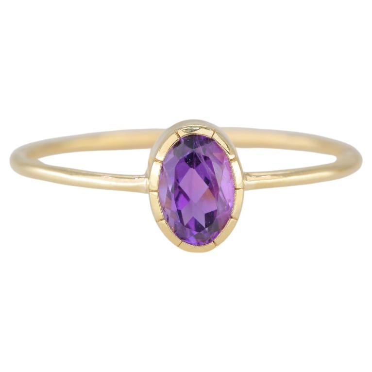 0.42 Ct Améthyste taille ovale Bague pierre de naissance en or 14K