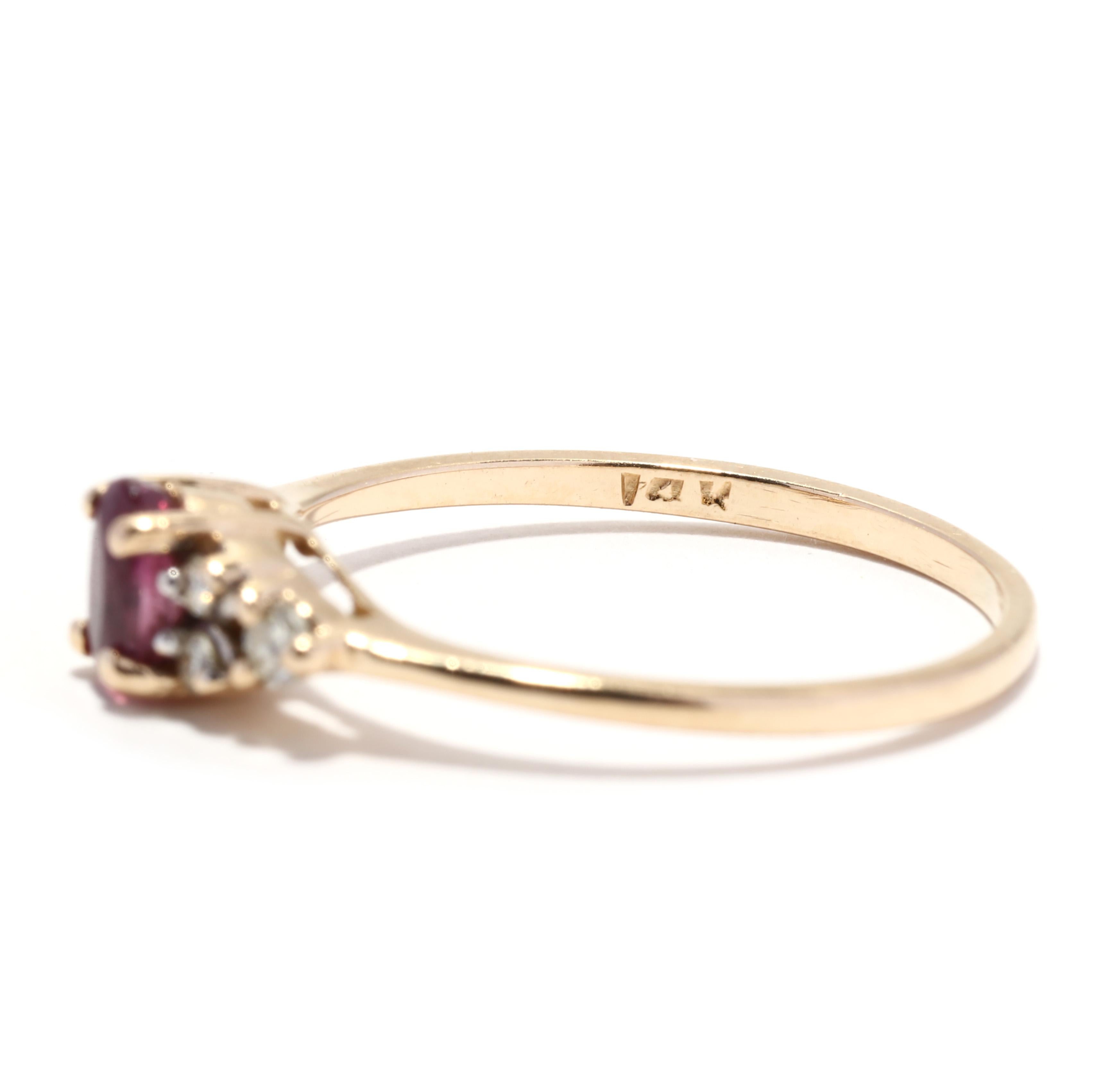 Oval Cut 0.42 Ctw Ruby Diamond Ring, 14K Yellow Gold, Ring, Small Ruby Ring