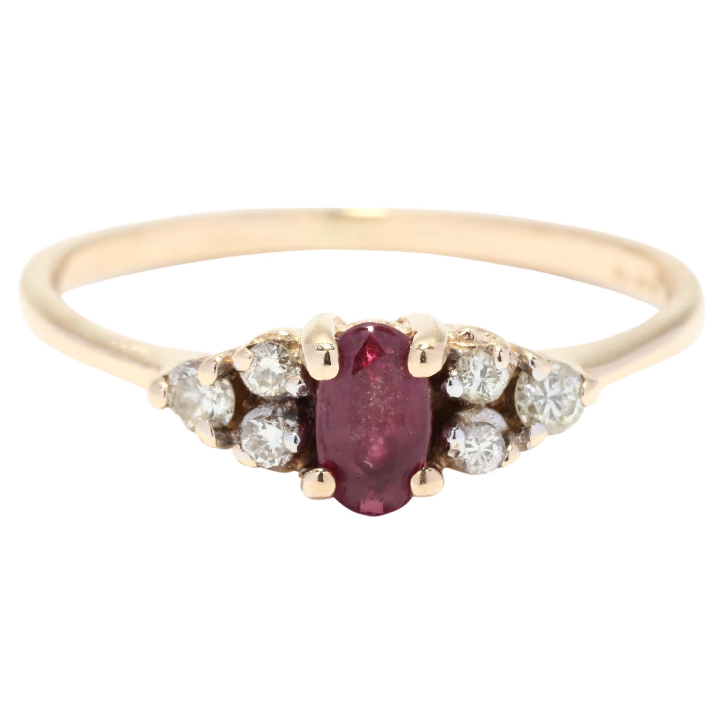 0.42 Ctw Ruby Diamond Ring, 14K Yellow Gold, Ring, Small Ruby Ring For Sale