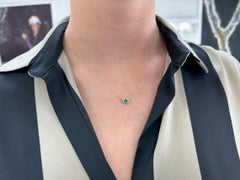 0.42ct 14K AAA Quality Round Cut Dark Green Emerald Bezel Set Pendant Necklace