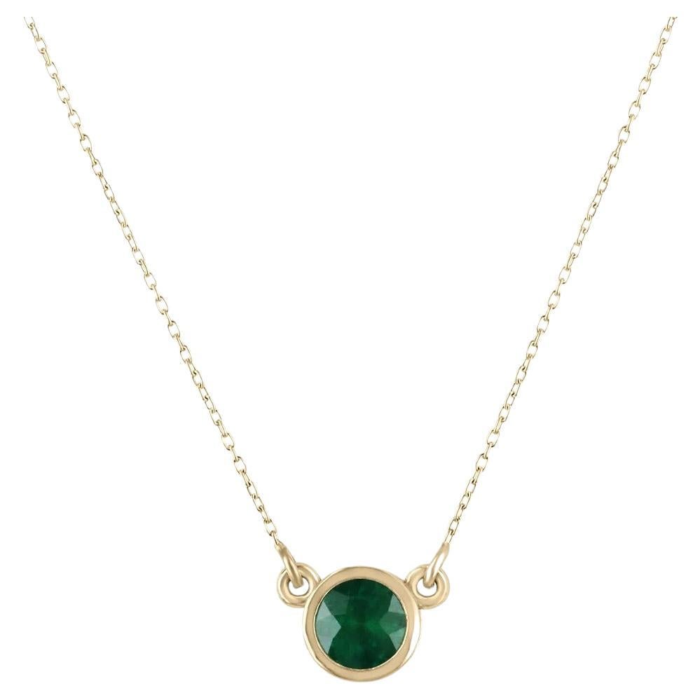 0.42ct 18K AAA Quality Round Cut Dark Green Emerald Bezel Set Pendant Necklace