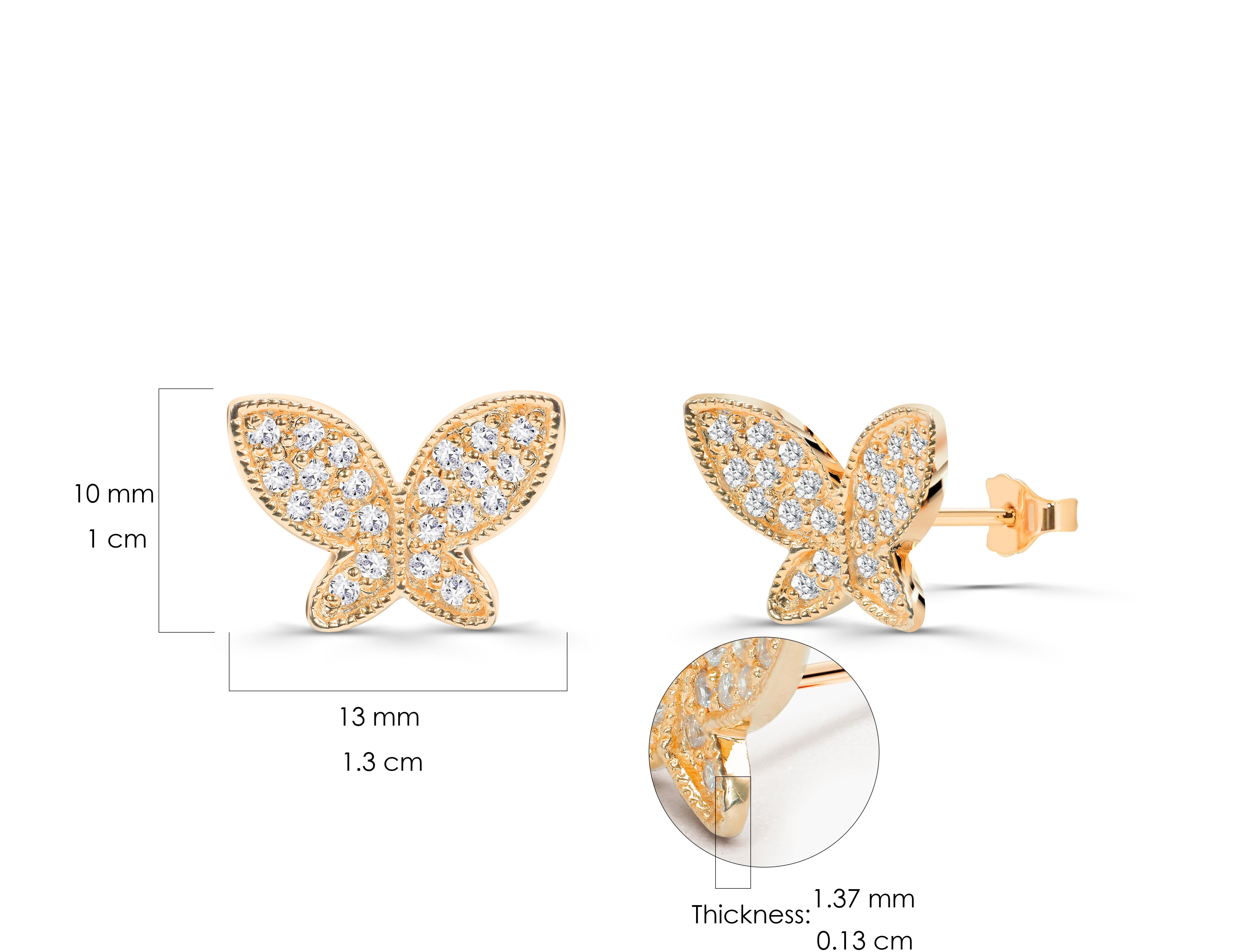 Women's or Men's 0.42ct Diamond Butterfly Stud Earrings in 14k Gold For Sale