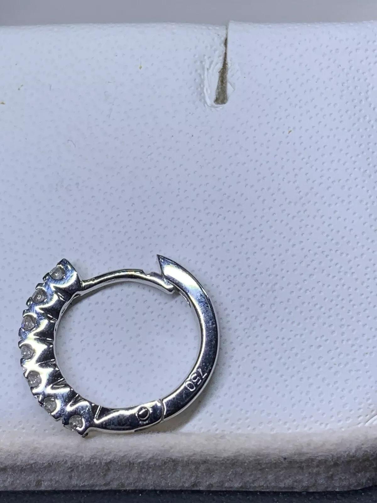0.42ct Diamond Hoop Huggie Earrings 18ct White Gold 3.2g In New Condition For Sale In London, GB
