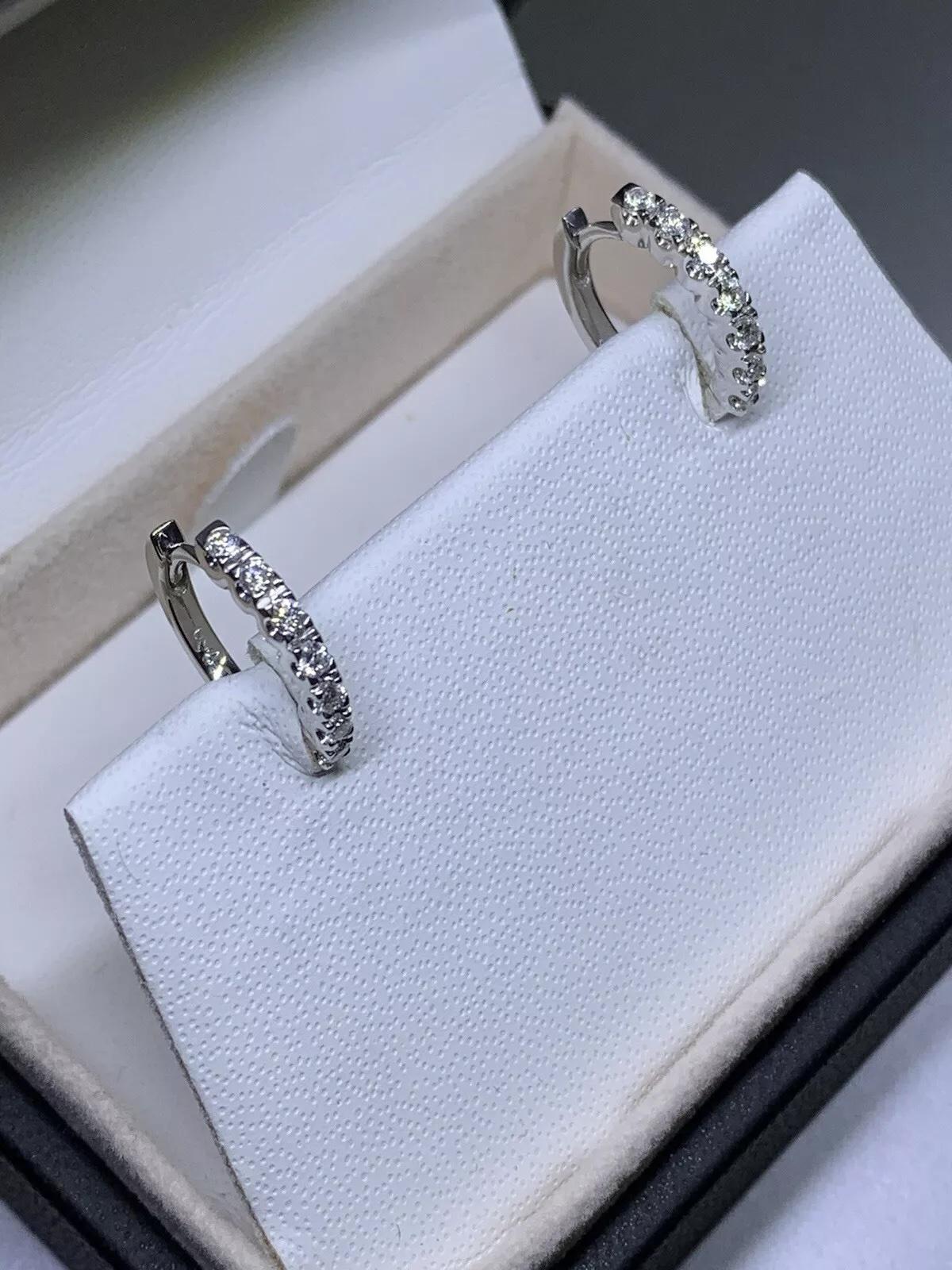 0.42ct Diamond Hoop Huggie Earrings 18ct White Gold 3.2g For Sale 1