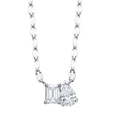 0.42ct Emerald Cut and Pear Shaped Diamond Toi Et Moi Necklace