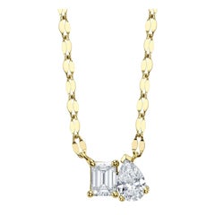 0.42ct Emerald Cut and Pear Shaped Diamond Toi Et Moi Necklace