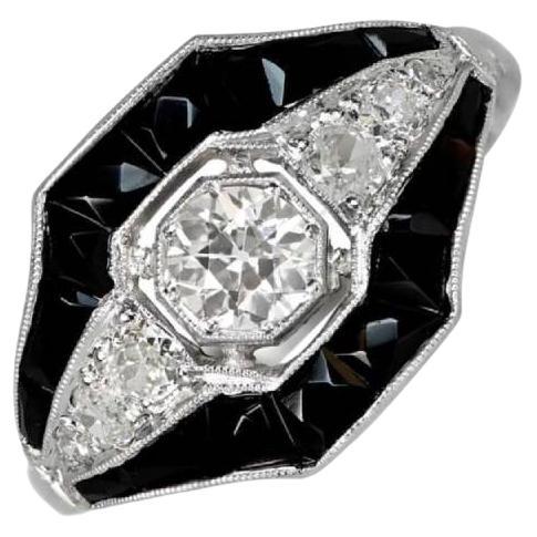 0.42ct Old European Cut Diamond Engagement Ring, I Color, Platinum