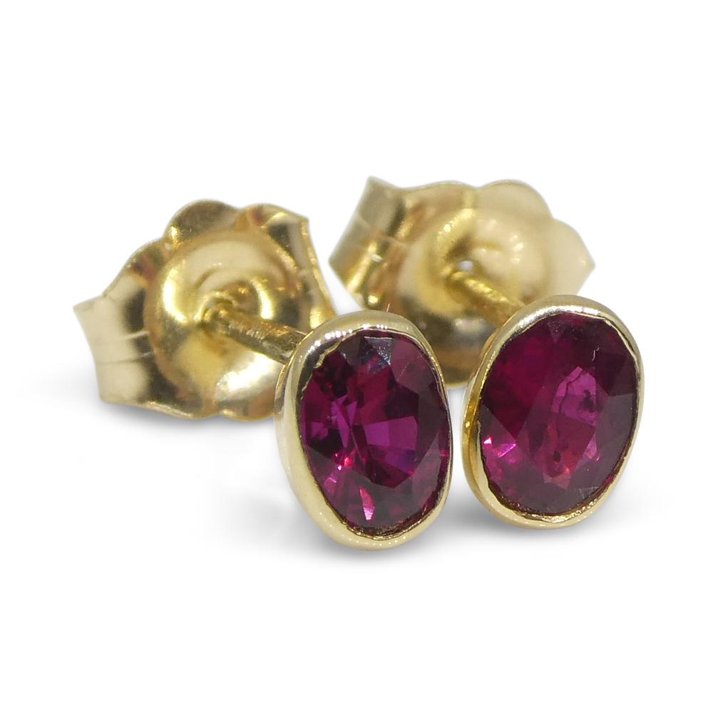 0.42ct Oval Red Ruby Stud Earrings set in 14k Yellow Gold For Sale 5