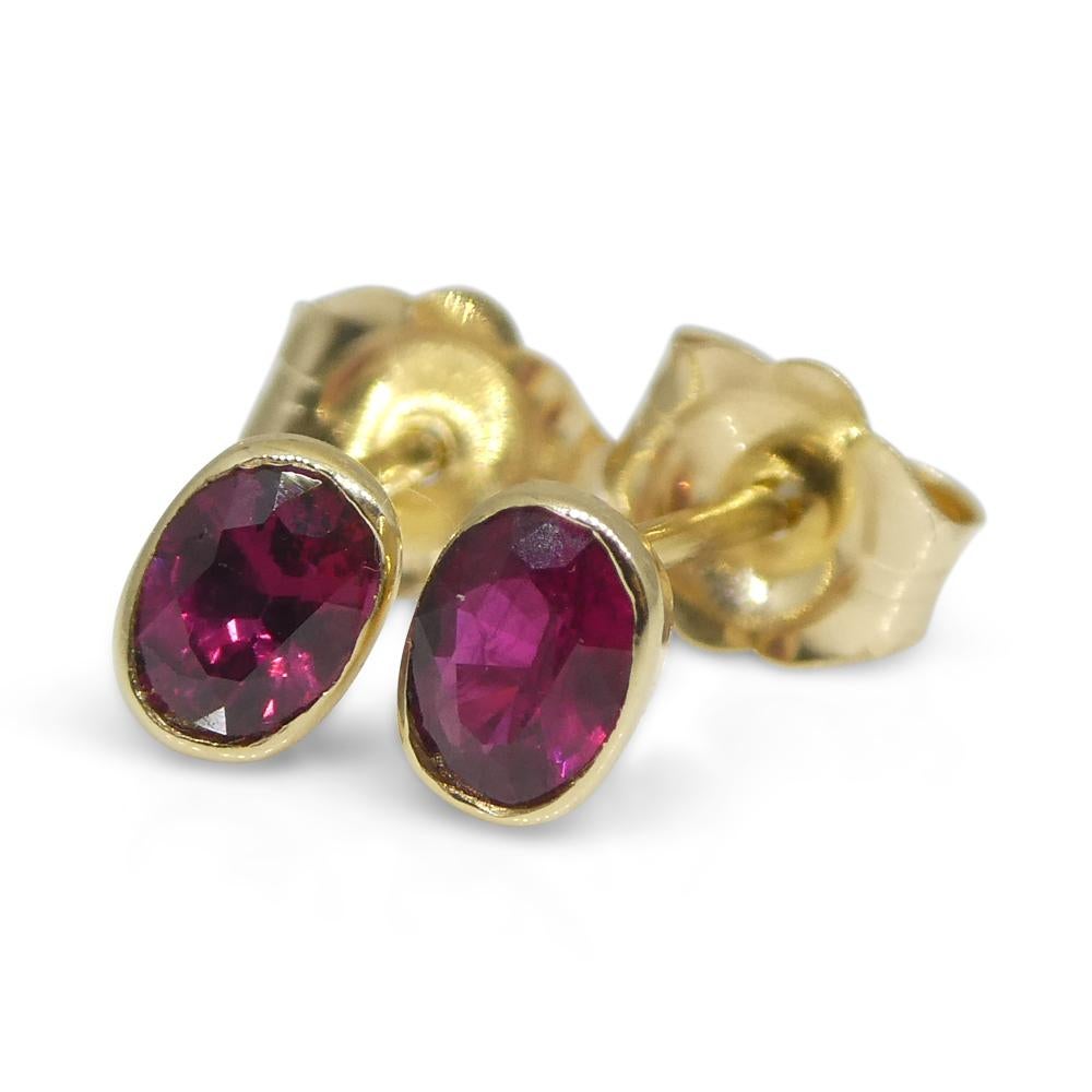 0.42ct Oval Red Ruby Stud Earrings set in 14k Yellow Gold For Sale 6