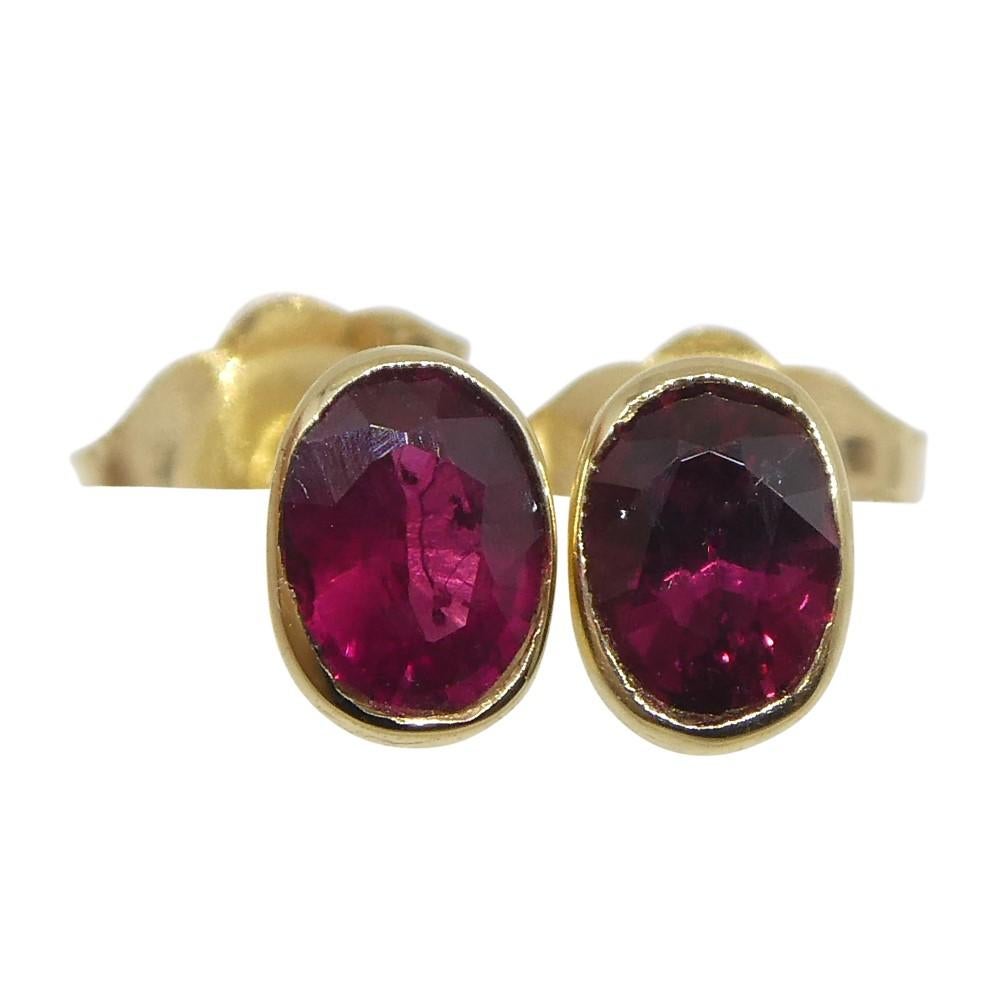 0.42ct Oval Red Ruby Stud Earrings set in 14k Yellow Gold For Sale 7