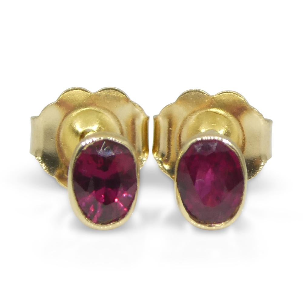 0.42ct Oval Red Ruby Stud Earrings set in 14k Yellow Gold In New Condition For Sale In Toronto, Ontario
