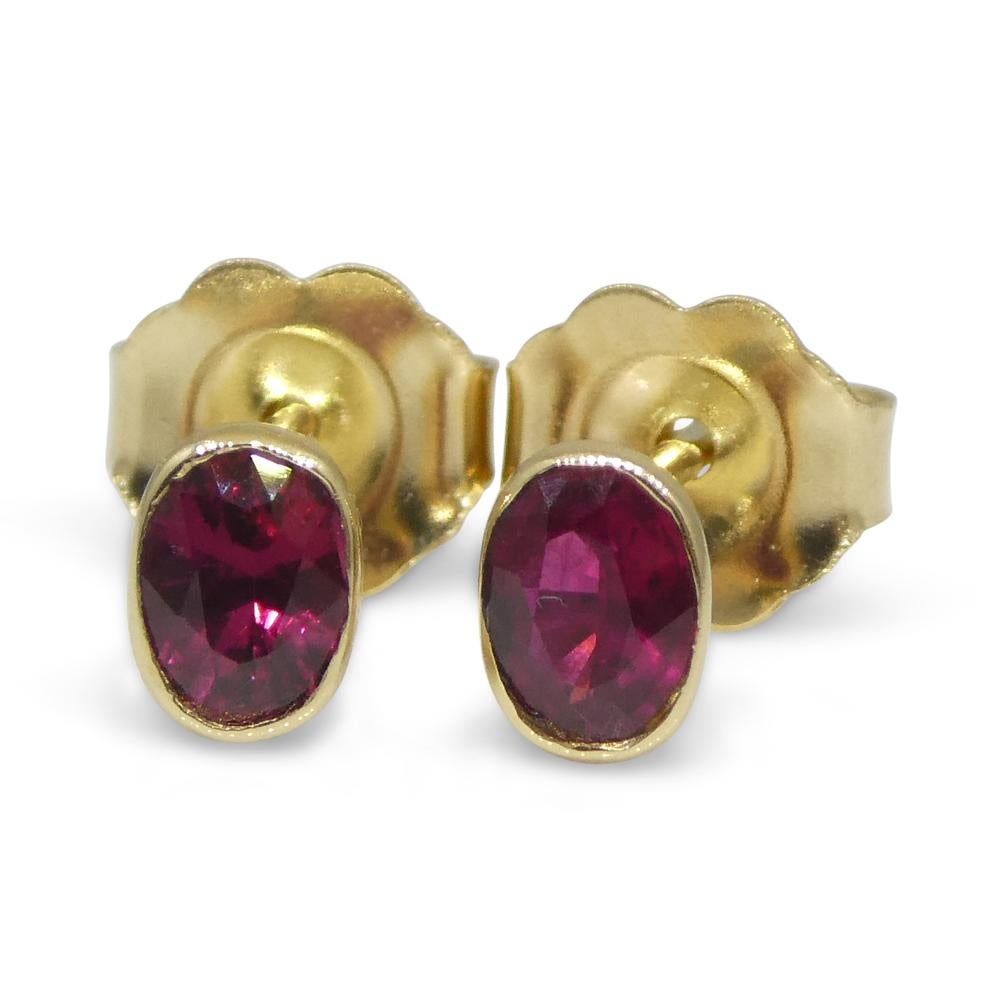 0.42ct Oval Red Ruby Stud Earrings set in 14k Yellow Gold For Sale 2