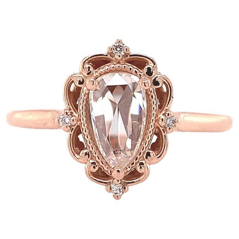 14K Rose Gold .42ct Rose Cut Diamond Ring For Sale at 1stDibs