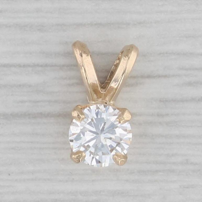 0.42ct Round Diamond Solitaire Pendant 14k Yellow Gold Small Drop For Sale