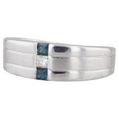 0.42ctw Blue Sapphire Diamond Ring 14k White Gold Size 10.75 Men's Wedding Band